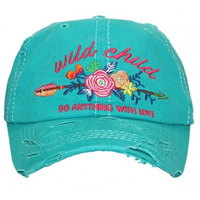 Wild Child Do Anything With Love Embroidered Distressed Baseball Cap Turquoise  eb-53485171